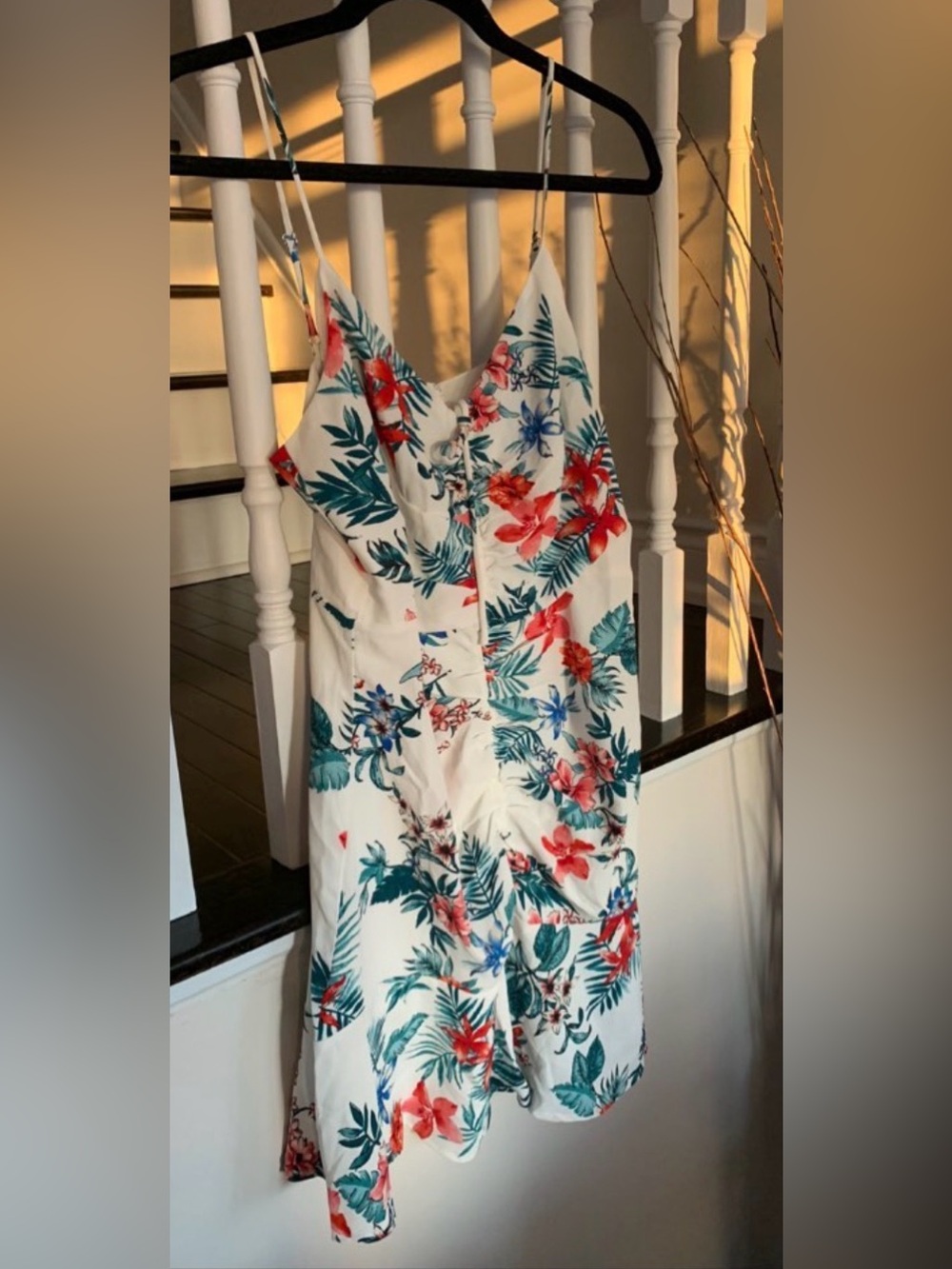 Aqua White Floral Mini Dress with Coral & Teal Print